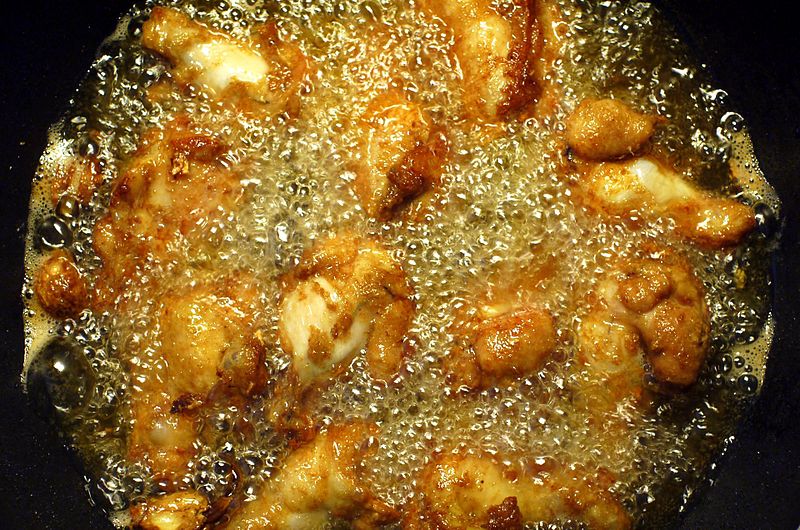 deep frying chicken in extra virgin olive oil