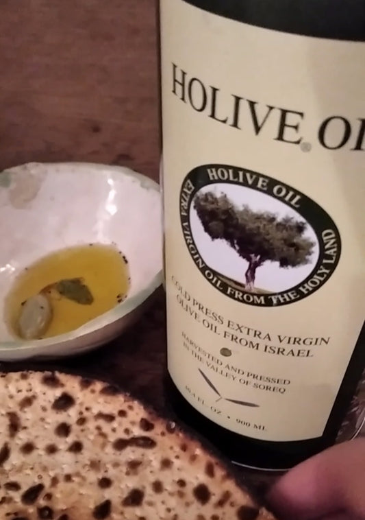 Israeli olive oil is special.  Here, served with matza.