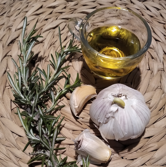 Garlic, rosemary, and olive oil -- a flavorful combination